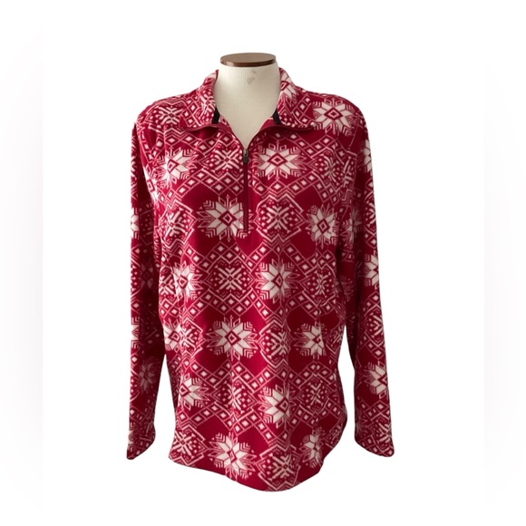 LAND’S END Women’s Fair Isle Snowflake 1/4 Zip Fleece Pullover Size L NWOT - Picture 1 of 5
